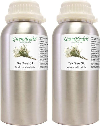 2 Bottles - 16 fl oz Tea Tree Essential Oil (100% Pure & Uncut), Aluminum Bottle - GreenHealth