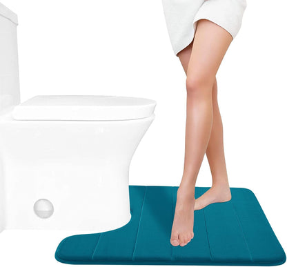 Yimobra Memory Foam Toilet Bath Mat U-Shaped, Soft and Comfortable, Water Absorption, Non-Slip, Thick, Machine Wash and Easier to Dry for Bathroom Commode Contour Rug, 24 X 20 Inches, Peacock Blue