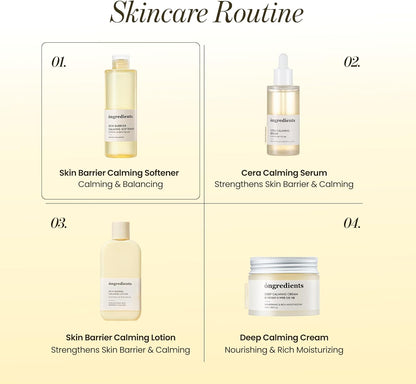 ONGREDIENTS Skin Barrier Calming Softener | Daily Soothing Toner for Dry, Sensitive Skin | Panthenol, Hyaluronic Acid, Ceramide, Hydrating, pH Balancing | Vegan, Korean Skin Care 250ml / 8.45 fl Oz