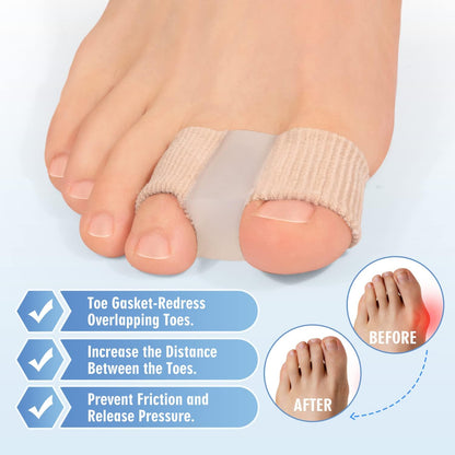 4 PCS Toe Spacers Separators, Wicking& Breathable Fabric Bunion Corrector with Gel Lining for Bunion Pain Relief and Overlapping Toe, Gel Bunion Corrector with Double Loops