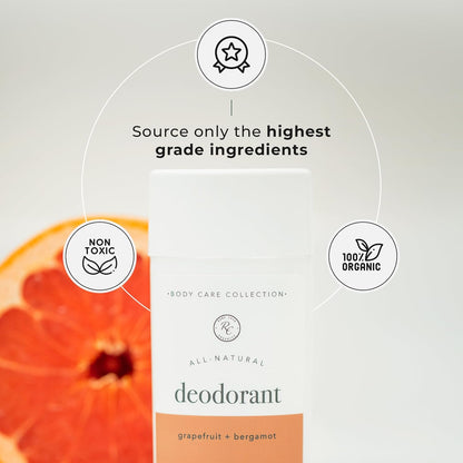 Rowe Casa Organics Grapefruit + Bergamot Deodorant for Men and Women, Sweet and Citrusy Paraben-Free Deodorant Stick with Therapeutic-Grade Essential Oils, 2 oz