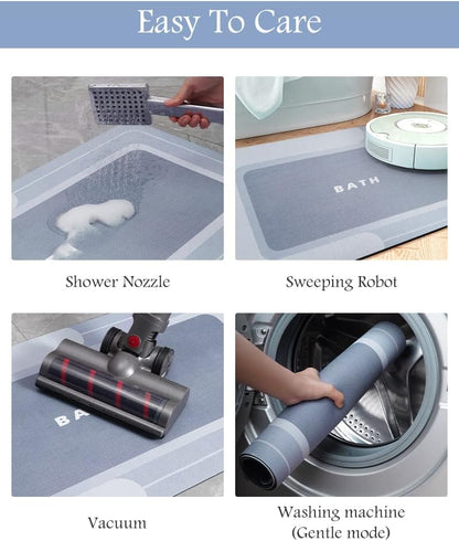 MontVoo-Bath Mat-Bathroom Mat Rug Non Slip Super Absorbent Stain Resistant Quick Dry Thin Bathroom Rug-Bath Mats for Bathroom Floor Bathtub Vanity-Bathmat Bath Rug Easy Care 17"x35" Blue