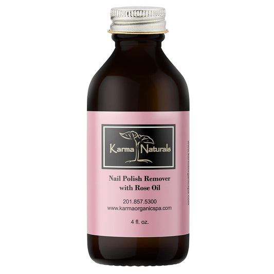 Karma Organic Nail Polish Remover with Rose Oil - Non Toxic, Vegan, Cruelty Free, Acetone free – Nails Strengthener for Fingernails – 4 fl. Oz