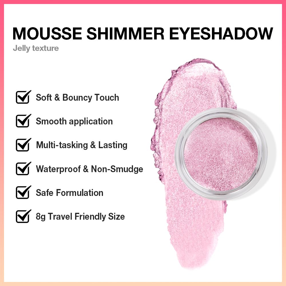 Cream Glitter Soft Pink Shimmer Metallic Eyeshadow Palette Makeup, Natural Single Mini Instant Holographic Eyeshadow For Women, Sombras Crema Para Ojos, Talc, Paraben & Cruelty Free