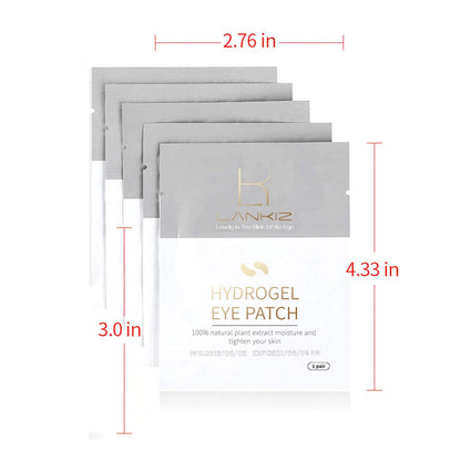 LANKIZ 100 Pairs Under Eye Gel Pads for Lash Extensions, 100% Natural Plant Extract, Collagen Hydrogel, Lint-Free, Moisturizing, Reduces Dark Circles and Eye Puffiness