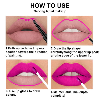 evpct 3Pcs Purple Hot Pink Fuschia Red Matte Lip Liner & Liquid Lipstick Stain Makeup Set for Women, Lip Liner Stain Long Lasting Waterproof Smudge Proof, Cruelty Free Lip Makeup 24 hours originales