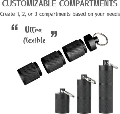 Waterproof Keychain Pill Holder - Compact, Portable, and Secure Pill Box with 3 Compartments - Pocket-Sized Pill Case and Container for Daily Medication on The Go, Black