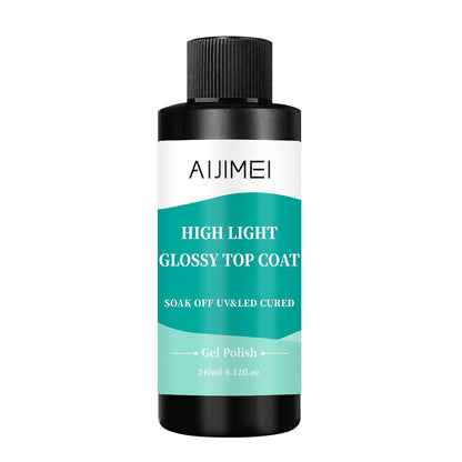 AIJIMEI 240ml High Shine Glossy Top Coat for Nails Long Lasting, Smooth TopCoat, High Light Glossy Top Coat for DIY Nail Art Use Enhance Your Manicure with Brilliant Reflection 8 Fl Oz