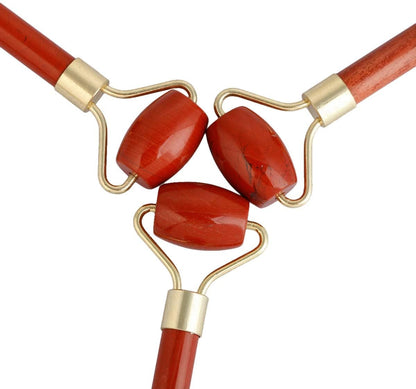 Rockcloud Natural Crystal Stone Roller Massager Double Neck Face & Neck Massage Therapy Anti-Aging Wrinkle Healing Slimming Skincare Tool,Red Jasper