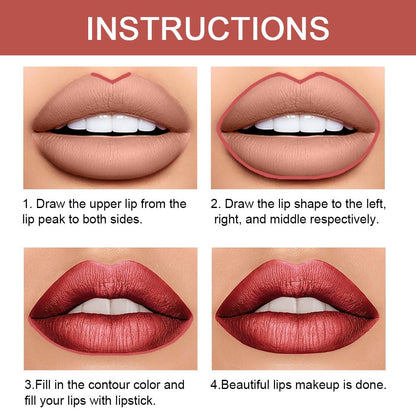 Kaely 2-in-1 Mauve Red Metallic Lip Liner & Lipstick Set Kit for Women, Lips Kit with Lip Liner Lip Stains Long Lasting Waterproof 24 Hour Lipstick and Lip Liners Combo Lipliners Pencil Set 08