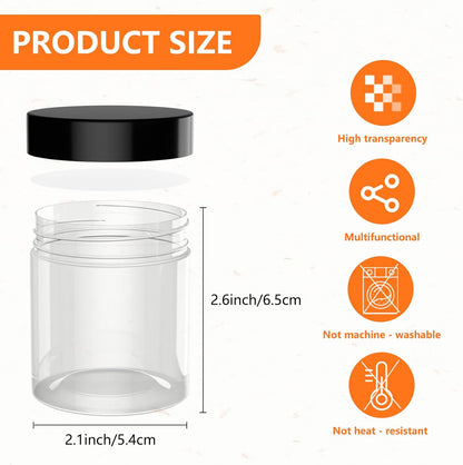 84PCS 4oz/125ml Plastic Jars with Screw On Black Lids Seal Stickers Bottle Lid,Clear Container for Storing Dry Food,Spice,Lotion, Cosmetic, Slime, Honey Jam, Cream, Butter