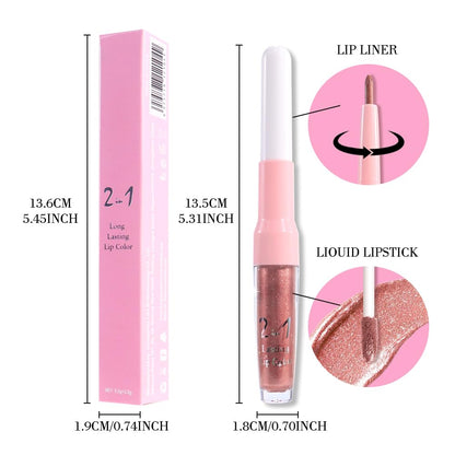 evpct Bronze Gold Metallic Glitter Lip Liner and Lipstick Combo Lip Gloss Stain Set Makeup for Women Long Lasting Waterproof 24, Rose Gold Metallic Shimmer Frosted Iridescent Glossy Liquid Lipstick 14