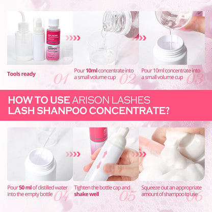 ARISON LASHES Lash Shampoo Concentrate for Lash Extensions 100ML Eyelash Cleanser Concentrate Oil-Free Eyelash Extension Shampoo with Salon Home Care(Bubble gum)