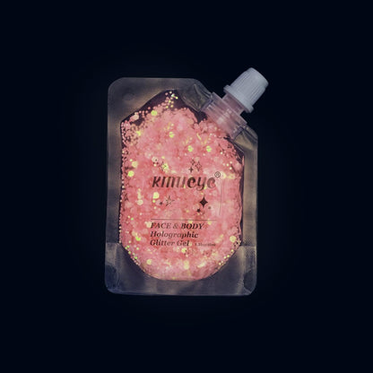 Holographic Face Glitter Gel Body Shimmer Makeup for for Hair, Face, Clavicle, Arm, Nail, Eyeshadow, Long Lasting Waterproof Mermaid Sequins Party Glitter for Rave Festival, 1.35oz (Luminous Pink)