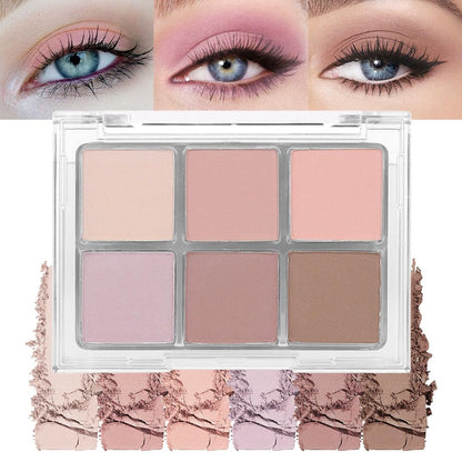6Colors Glitter Matte Eyeshadow Palette, Natural Nude Brown Purple Coffee Shimmer Sparkly Eye Shadow Makeup, Warm Pastel Eyeshadows Palette, Long Lasting, Natural-Looking Women Girls Eye Shadow 01