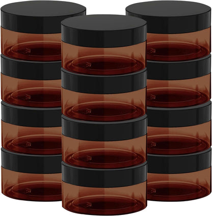 8 oz Amber Plastic Cosmetic Jars Leak Proof Container with Black Lid for Cream, Lotion, Powder, ointment, Beauty Products etc, 12 Pcs.