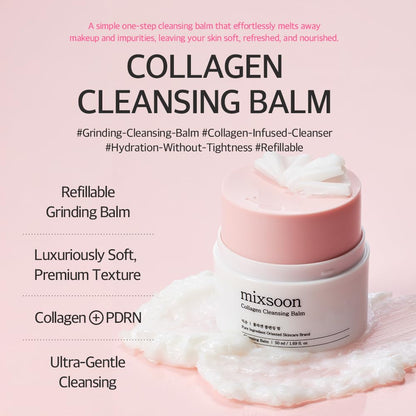 mixsoon Collagen Cleansing Balm Non-Greasy Soft Melting Lightweight Grinding Balm Hydrating Remover For Korean Glass Skin Care 1.69 Oz. / 50ml