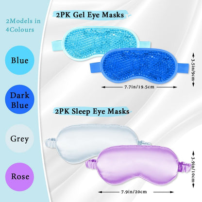 Cooling Eye Mask and Silky Sleep Mask 4 Packs for Man Women for Sleeping Frozen Ice Eye Mask Cold Warm Compress Dark Circles Puffiness Dry Eyes Gifting