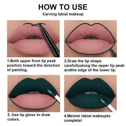 evpct 3Pcs Dark Black Green Purple Matte Lip Liner and Liquid Lipstick Lip Stain Sets for Women Long Lasting Waterproof, 24 Hours Goth Lipstick labiales matte mate larga duracion listip 24 hours, 19#