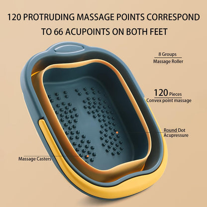 Collapsible Pedicure Foot Spa Bath Massager for Dry Cracked Feet, Feet Soaking Tub with Massage Acupoint, Pedicure Foot Soak Basin Plastic Bucket with Handle(White)