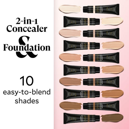 Fièra Luxury Concealer & Foundation with Anti-Aging Ingredients - Full Coverage for Dark Circles, Wrinkles, Fine Lines, and Spots, All-Day Wear For Mature Skin - Caramel, 0.5 FL. OZ. / 15 ML