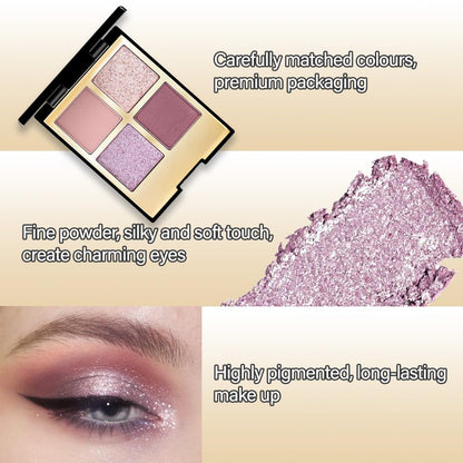 4 Colors Eyeshadow Makeup Palette,Nude Pink Purple Natural Neutral Nude Eye Shadow Palette with Mirror,Long Lasting Naturing-Looking,Waterproof,Travel Size