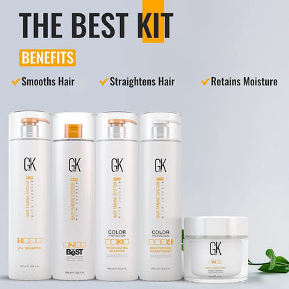 GK HAIR Global Keratin The Best Kit (33.8 Fl Oz/1000ml) Smoothing Keratin Hair Treatment Professional Brazilian Complex Blowout Straightening For Silky Smooth & Frizz Free Hair