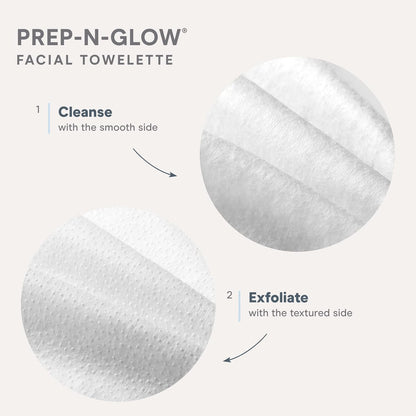 NuFACE Prep-N-Glow Facial Towelettes - 2-in-1 Exfoliating + Cleansing Makeup Remover Wipes, Hyaluronic Acid Travel Face Wipes to Hydrate & Brighten for Glowing Skin - 5 Individually Wrapped Cloths