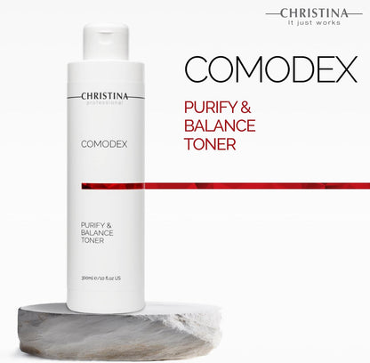 Christina Comodex Purify & Balance Facial Toner - 300ml - Non-Drying Formula with Eucalyptus and Tasman Pepper Extract - PH Balancing Toner for Combination, Normal and Oily Skin Types.