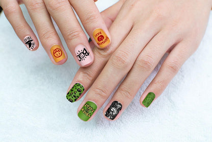 ALIBBON 6 Pcs Halloween Nail Stamping Plates Set, Spider Web Pumpkin Background Nail Art Stamp Templates, Bat Ghost Stamp Templates Kit, Castle Grave Metal Nail Plates for DIY Printing Decor