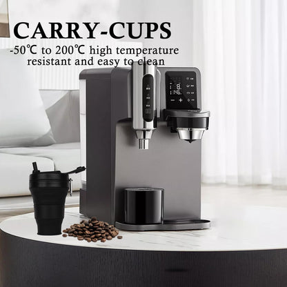 Silicone Coffee Cup with Straw lid Collapsible Cups for Traveling 20oz Lightweight Folding Water Mug for Picnic Hicking Camping Climbing (Black)