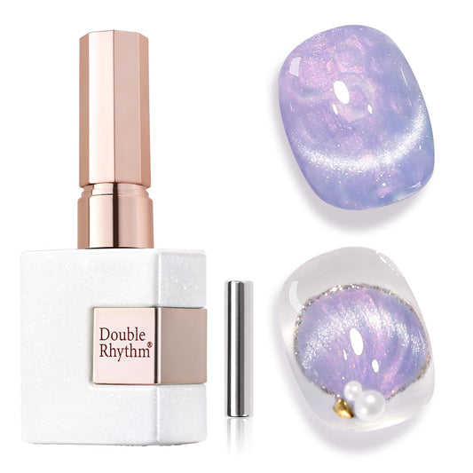 Double Rhythm 15ML Ice Glass Cat Eye Gel Polish with Magnet Holographic Glitter Shimmer Translucent Sheer Color Salon Soak Off Magnetic Nail at Home (Blue Purple-MC1137)