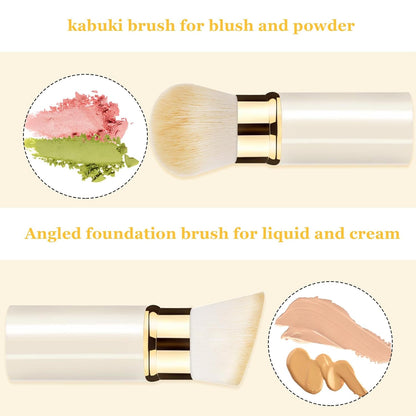 Makeup Brush, Retractable 2 Pack Travel Kabuki Powder Makeup Brush, Foundation Face Blush Brushes for Blending Liquid, Blush, Bronzer, Buffing, Sunscreen,Flawless Cosmetics