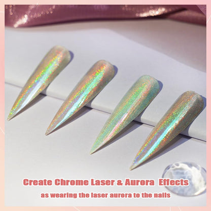 Allstarry Chrome Nail Powder Holographic Aurora Metallic Mirror Laser Effect Pigment, Iridescent ICY Aurora Glitter Dust Kit for Gel Polish Nail Art Decoration, Resin Craft - Emerald Rainbow