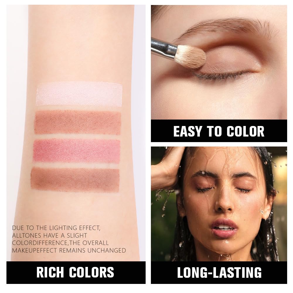 evpct Pink Powder Eyeshadow Quad Palette, Light Pink Rose Nude Chocolate Dark Brown Matte Glitter Shimmer Matte High Pigment Eye Shadow Palette Makeup for older Women, Smudge Proof Vegan Cruelty-free