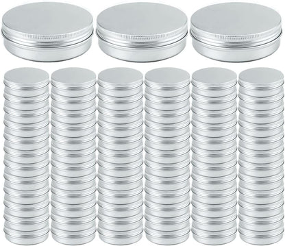 2oz Aluminum Empty Storage Screw-top Tin Jars with Lids, 75PCS Round Candle Cans, Refillable Cosmetic Containers for Lip Balm, Shea Butter, Salves, Silver