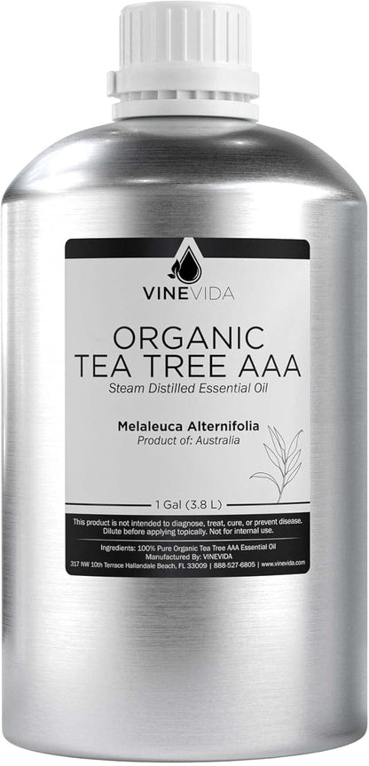 VINEVIDA Organic Tea Tree Essential Oil - Gallon, Pure, Undiluted, Vegan, Sustainable, Recyclable Aluminum Bottle