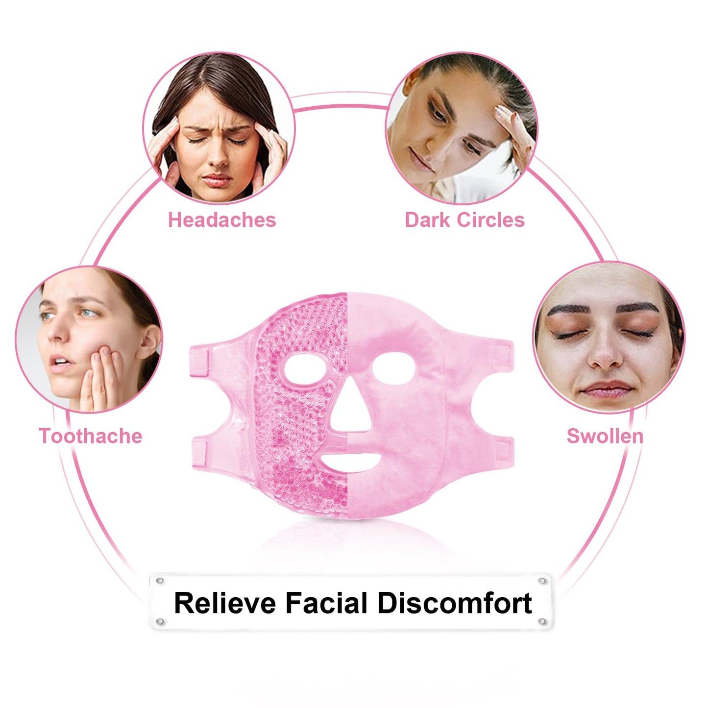 Ice Face Mask and Silicone Face Mask Cover Set, Ice Mask For Dark Circles, Puffiness, Migraines, Headache, Stress, Redness,Reusable Anti-Wrinkle Silicone Face Mask Holder for Sheet Masks(Pink)