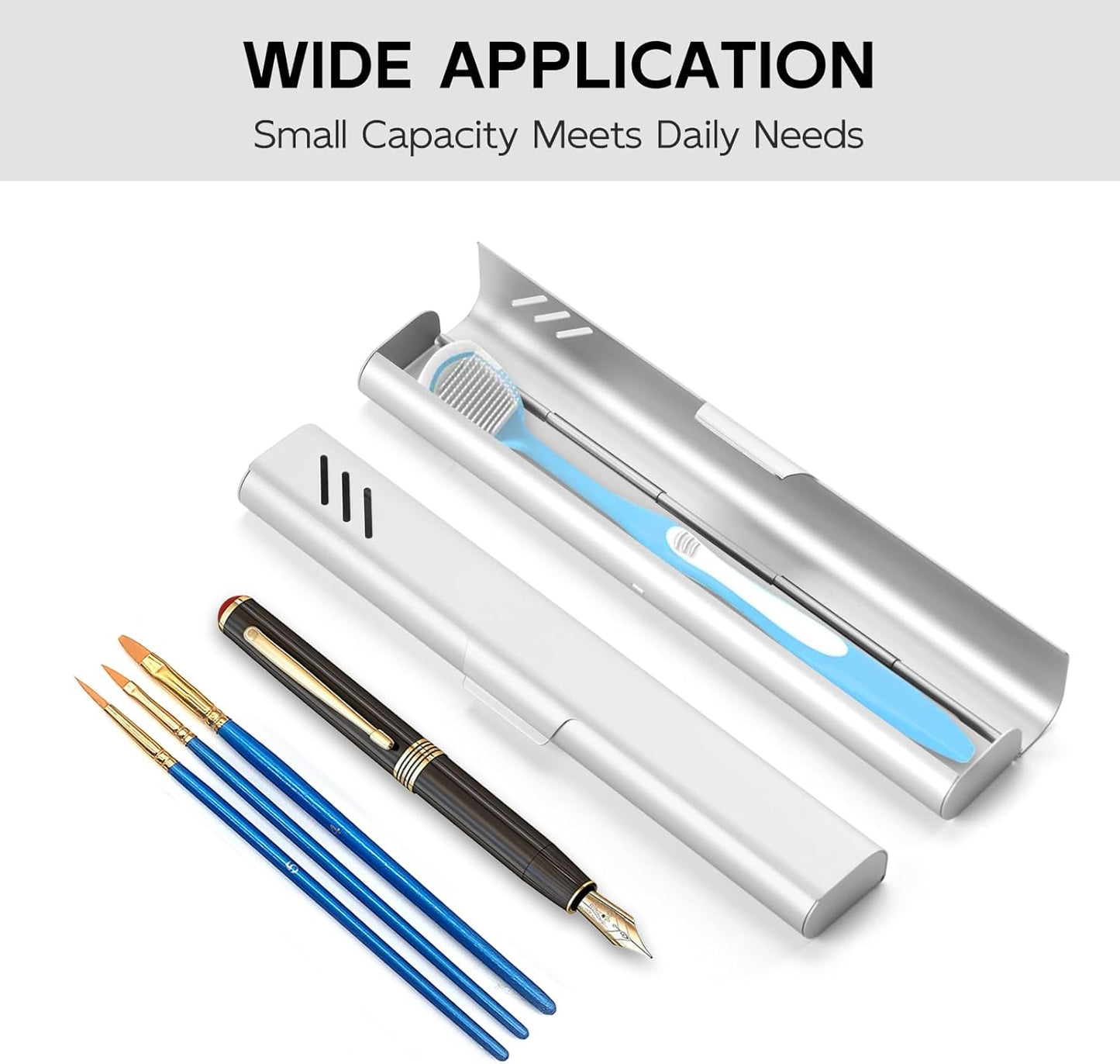 Travel Toothbrush Case, 2Pack Portable Toothbrush Holders, Durable Aluminum Toothbrush Storage Box, Small Breathable Manual Toothbrush Container for Traveling, Camping, Business Trip - Sliver