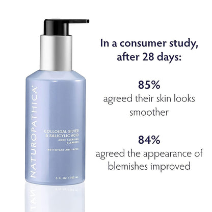 Naturopathica Colloidal Silver and Salicylic Acid Acne Clearing Cleanser, Reduce Blemishes and Acne Scars, Clarifying Face Wash for Men and Women, 5 fl oz