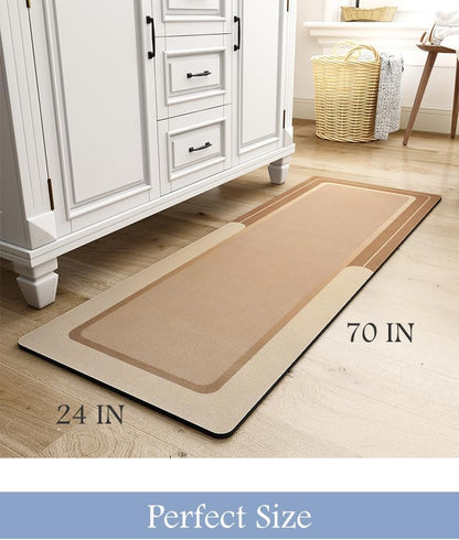 MontVoo-Bath Mat Rug Long Non Slip Super Absorbent Bathroom Runner Stain Resistant Quick Dry Thin Bathroom Mat Fit Under Door-24"x70",Brown