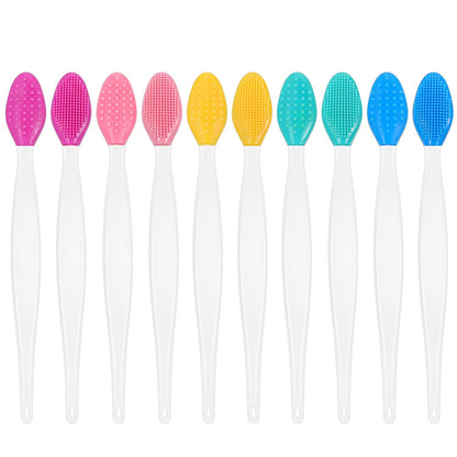Soft Double-Side Lips Brush, 10Pcs Silicone Face Scrubber, Lip Scrub Brushes, Nose Clean Scrubber, Blackhead Removal Brushes, Gentle Exfoliating Tool for Lips Care Beauty (5 colors)