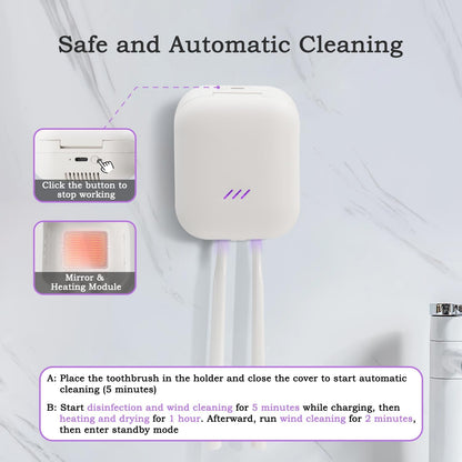 Toothbrush Holder, Toothbrush Cleaner Case, Portable USB Charging Toothbrush Cover with U V-C Light, Travel Toothbrush Holder (White-Double)
