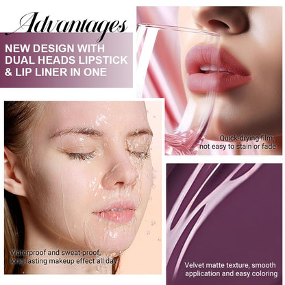 Kaely 2-in-1 Matte Lipstick and Lip Liner, Liquid Lip Stain Makeup for women Long Lasting Waterproof Smudge Proof, labiales matte mate larga duracion listip 24 hours originales, 01 Dark Plum Purple