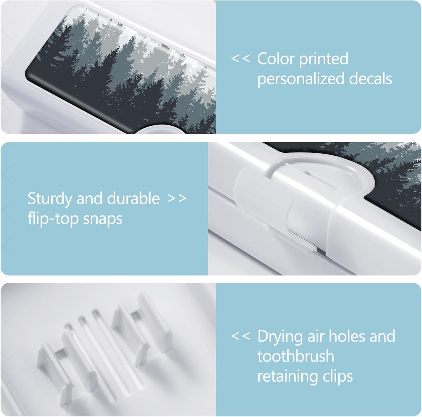 Toothbrush Travel Case - Colorful Pattern, Holder and Covers for Toothbrushes, Includes Tongue Scraper Case