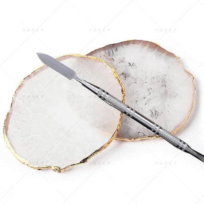 2 Pcs Resin Nail Palette Nail Polish Palette Nail Art Palette with Stainless Stirring Rod (Gray and White)