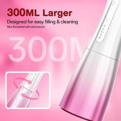 KIWIBIRD Water Dental Flosser with UV-C Sanitization, Cordless Oral Irrigator, 3 Modes & 4 Tips, 300ML BPA-Free Tank, 40-120PSI Portable Teeth Cleaner for Plaque, Home & Travel Use (Pink Ombre)
