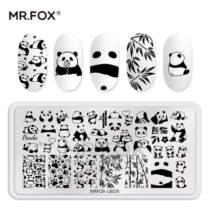 5PCS Nail Stamping Plates, Panda Teddy Bear Butterfly Coffee Pattern Stainless Steel Stencil, DIY Nail Art Template Tools