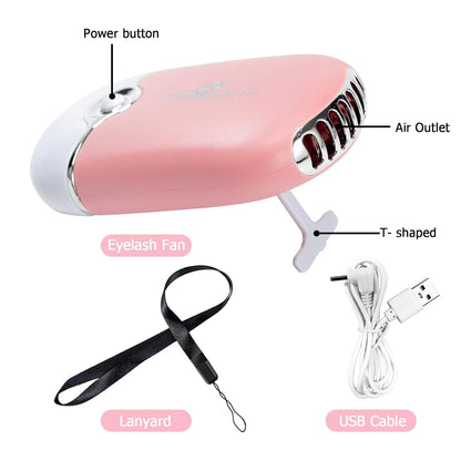 3.38OZ Eyelash Extension Cleanser Lash Mousse Lash Shampoo for Extensions, USB Mini Portable Fan Rechargeable Electric Handheld Air Conditioning Lash Shampoo Brush Plastic Wash Bottle (lash fan-pink)