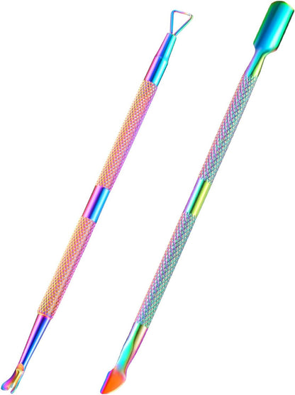 2PCS Cuticle Pusher and Cutter Remover, Xunxmas Salon Nail Scraper for Gel Polish, Stainless Steel Manicure and Pedicure Cleaner Tool for Fingernail and Toenail (Colorful)